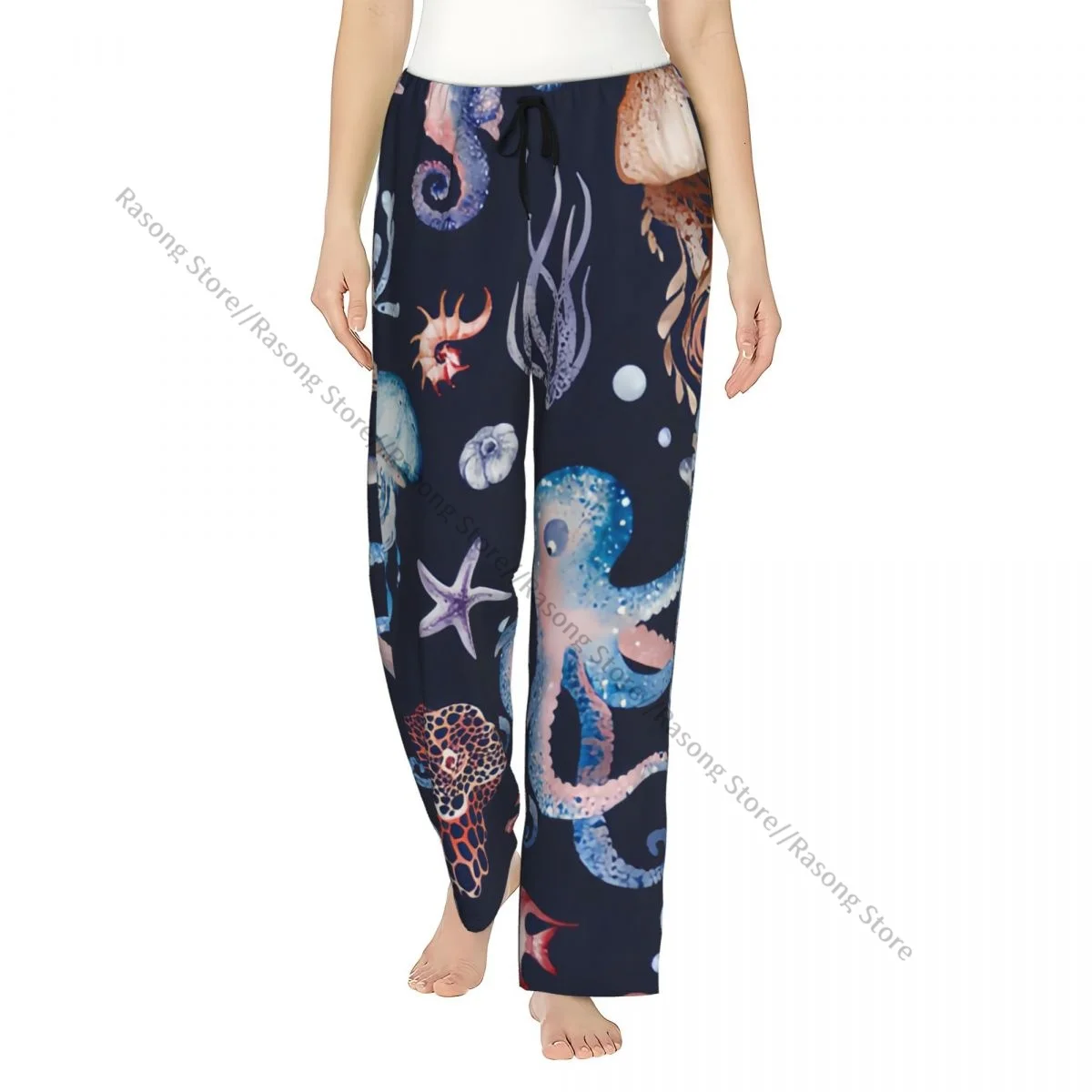 

Женские фланелевые брюки для отдыха, мягкие пижамные штаны с узором в виде осьминога, медузы и кораллов, зимняя одежда для сна