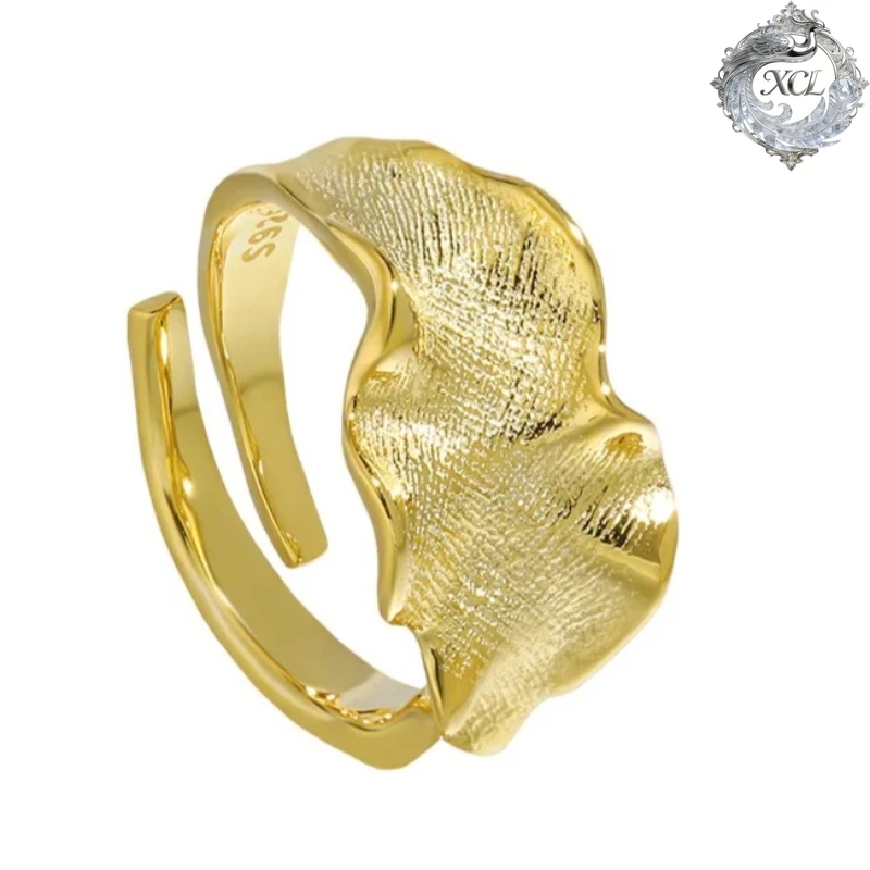 

XCL S925 Sterling Silver Irregular Concave-Convex Open Ring Adjustable Temperament Korean Style Fashion Jewelry for Women Gift