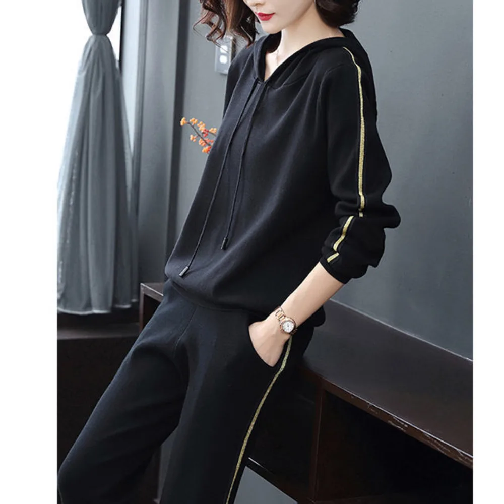 

Women's Casual Suit Spring Autumn 2024 New Age Reducing Clothing Fashion Long Sleeve Hooded Tops Pants Two Piece Set Sportswear