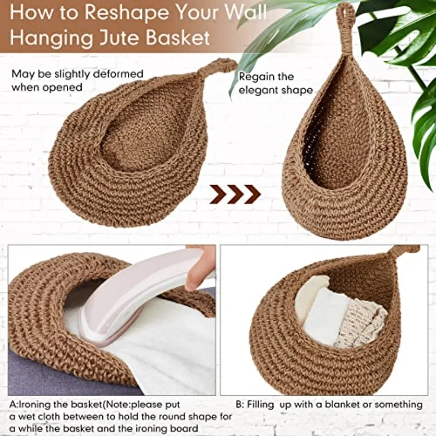 Boho Decor Hanging Wall Baskets for Kitchen 3 Pack Baskets Hooks Storage Fruit Onion Vegetable Potato for Home 3 Sizes view 4