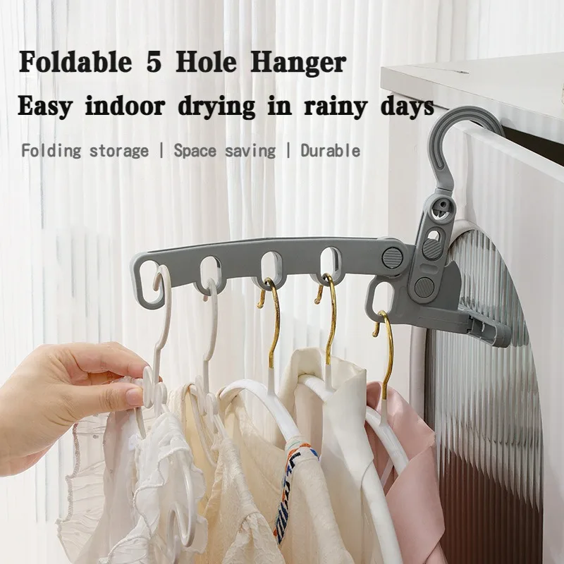 Portable Foldable Travel Hanger Folding Clothes Drying Rack Travel Hangers Hanging Rack with 5 Holes for Hotel Camping Travel