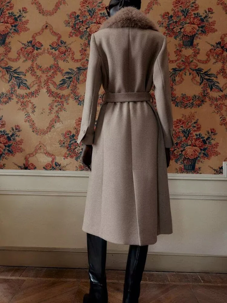 European and American style 2025 winter new arrivals women's clothing faux fur effect lapel blended coat coat