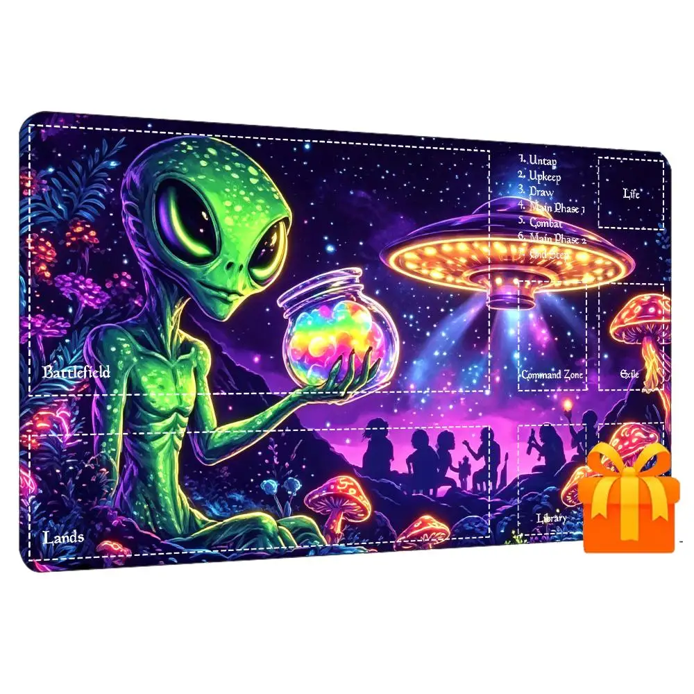 Psychedelic Alien UFO Large Gaming Mouse Pad Non Slip Desk Mat Stitched Edge Mouse pad Galaxy Print For Gamer Office Desktop