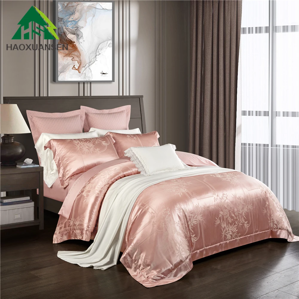 Luxury Mulberry Silk Bedding Set Yarn-Dyed Jacquard Duvet Cover Sheets Pillowcase  Machine Washable Elegant Flowers And Plants