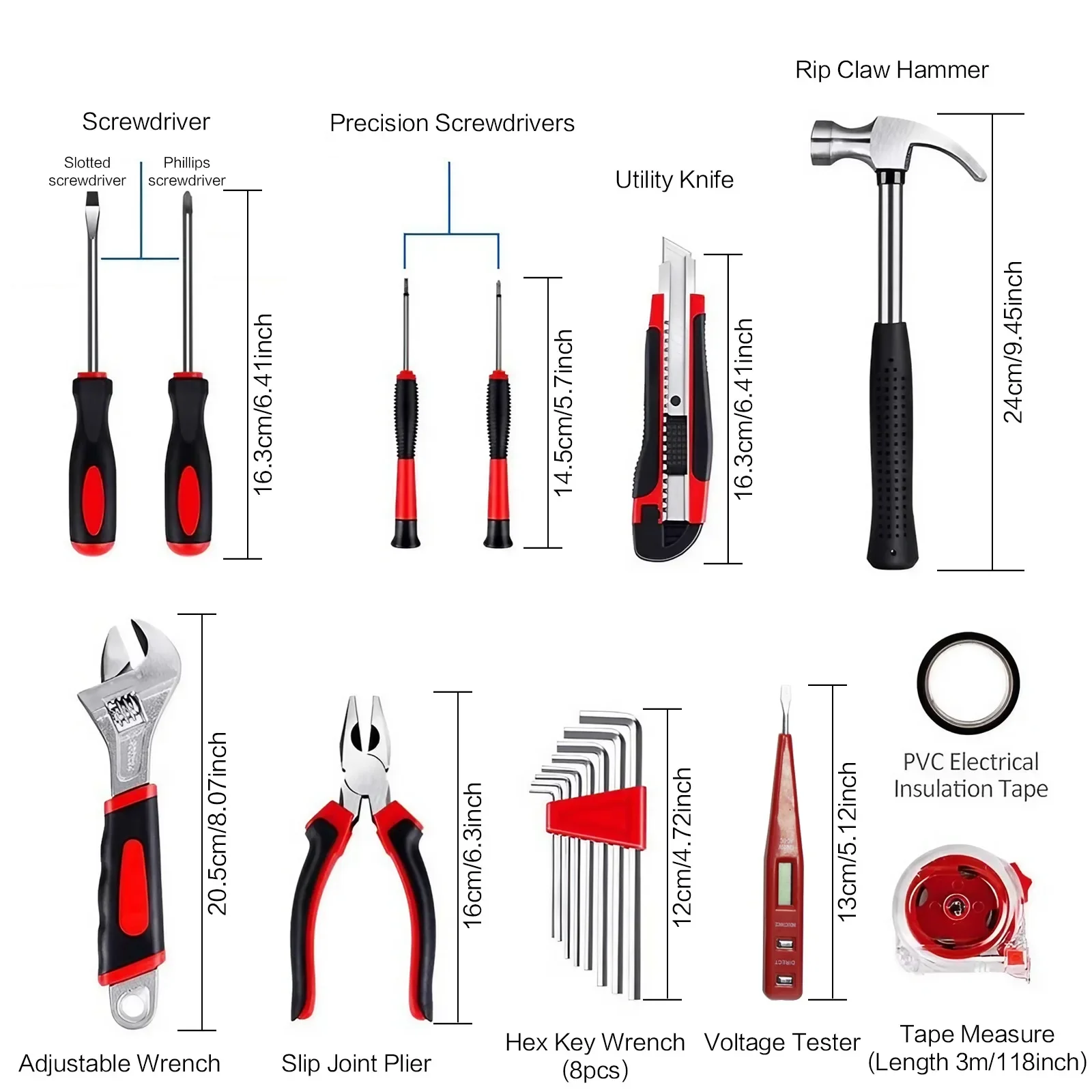 19/43/108-delige complete reparatiegereedschapset voor thuis, inclusief dopsleutel, hamer en meer - Wordt geleverd in een handige plastic opbergdoos