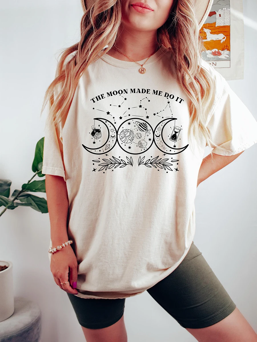 Vintage Retro Mystic Moon And Sun Shirt Celestial Moon Magic Spiritual Witchy Cotton Tee Casual Y2K Top Daily Trendy Streetwear