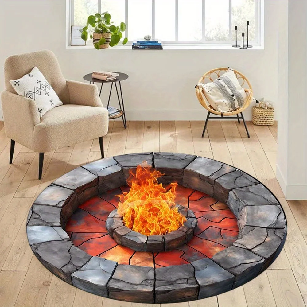 Cozy Digital Printed Fire Mat – Realistic Flame Design Floor Mat for Living Room, Bedroom, Game Area, Home Decor