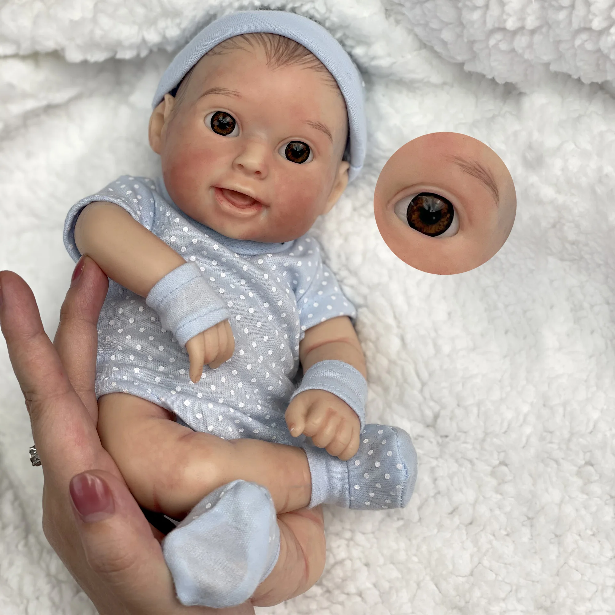 

10-12Inch Finished Full Solid Silicone Bebe Reborn Doll Handsome Boy Lifelike Artist Painted Bebê Reborn De Silicone Sólido