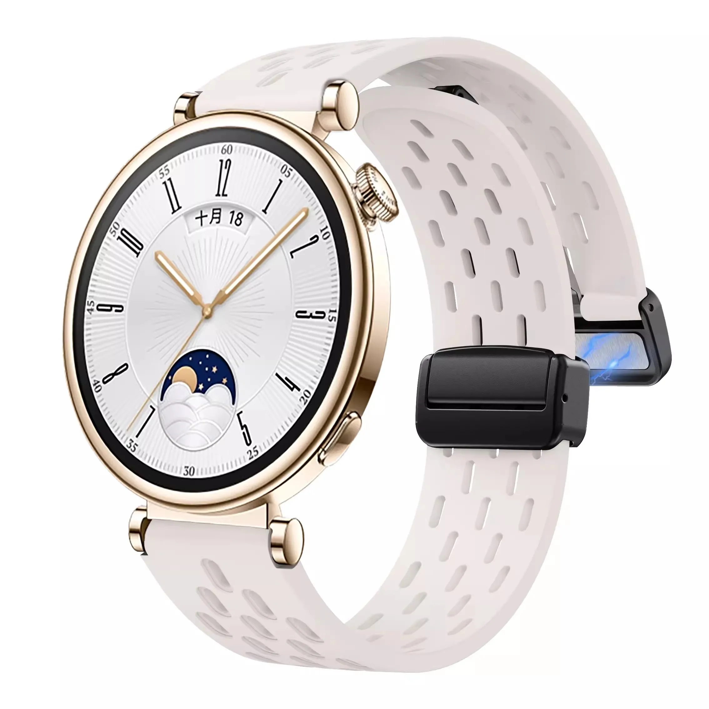 18mm Folding Magnetic Silicone Strap for Huawei Watch GT4 41mm Wristband Breathable Mesh Magnetic Buckle,Quick Release GT4 Band