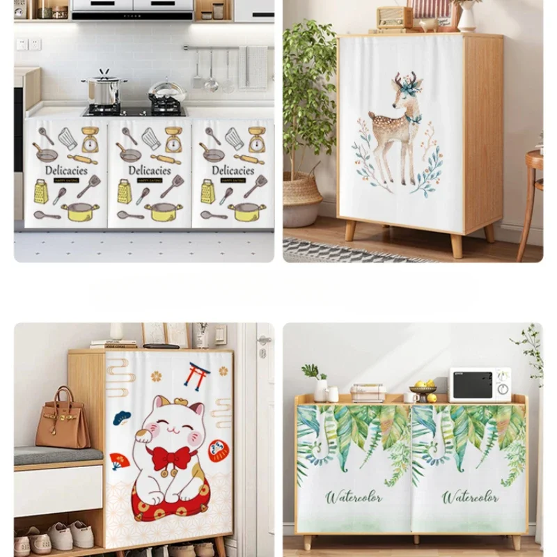 ستارة خزانة للمطبخ ستائر قصيرة غطاء خزانة الخصوصية مقاوم للغبار تحت الحوض لغرفة تخزين المطبخ الصغيرة