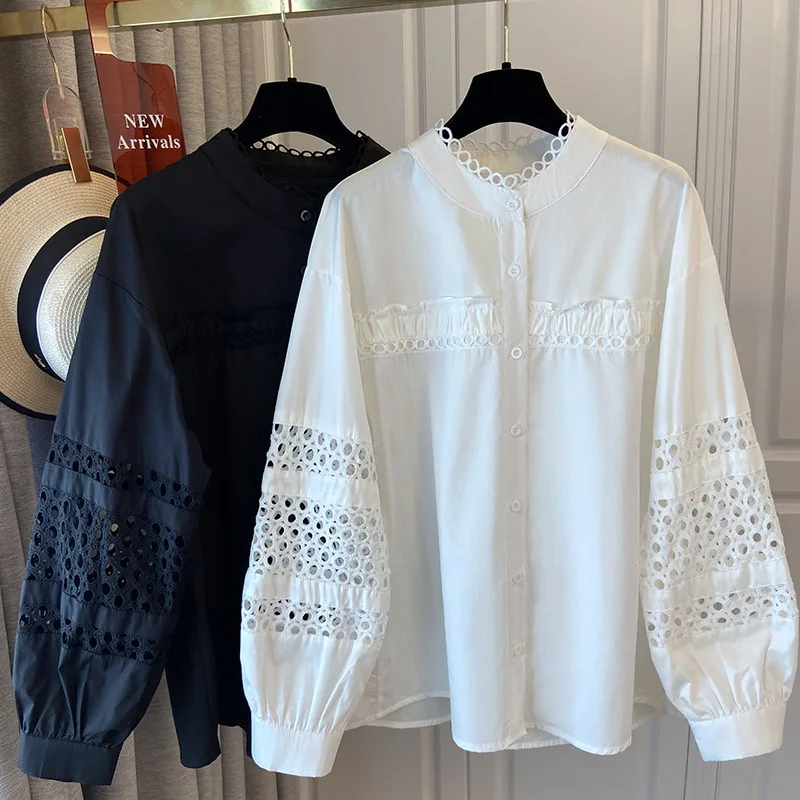 

SuperAen 2026 Spring and Summer New Design Hollow Out Long-sleeved Shirts for Women Oversize Loose Shirts