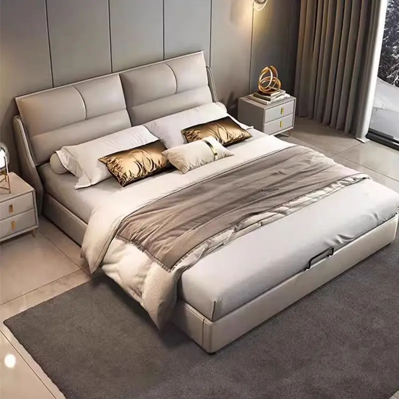 Italian light luxury leather bed simple modern small apartment 1.8 meters double bed master bedroom marriage bed 1.5m storage so