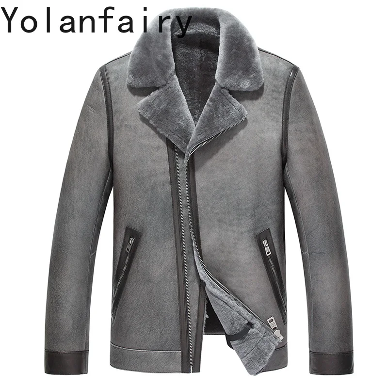 

YOLANFAIRY куртки из натуральной кожи, мужская зимняя куртка из натуральной овечьей овчины, мужская роскошная куртка 2025 года, теплое пальто из натуральной шерсти, мужские пальто