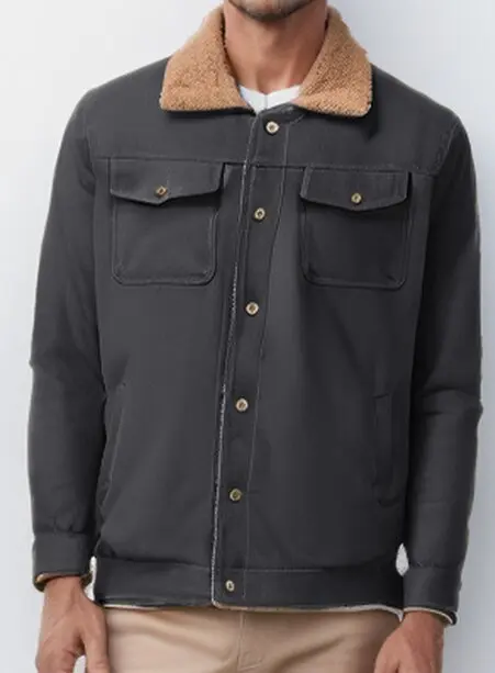 

GELITAYIN Winter New Fashion Trend Men's Fleece Lapel Single Breasted Solid Color Jacket Men's Coat Daily Casual Outdoor