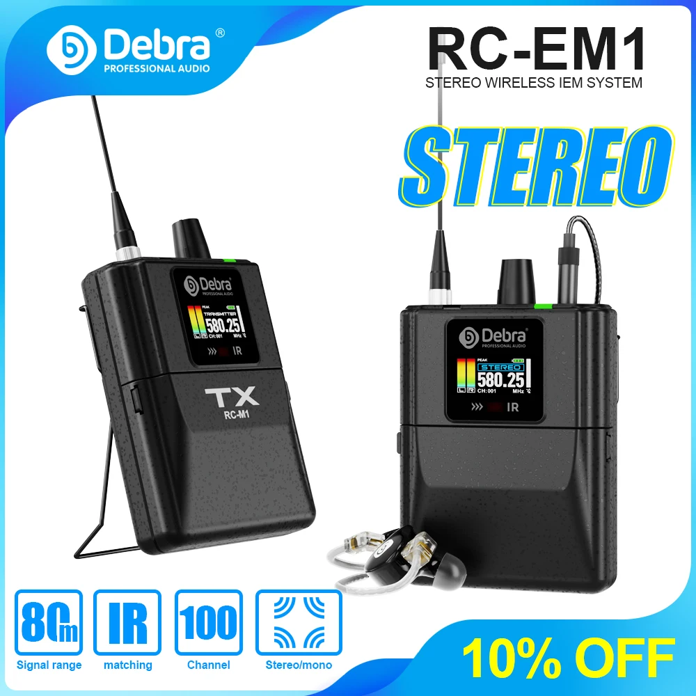 Debra Audio RC-EM1 UHF Stereo Wireless In-Ear Monitor System Portable IEM Transmitter Receiver for Stage Band Singer Church