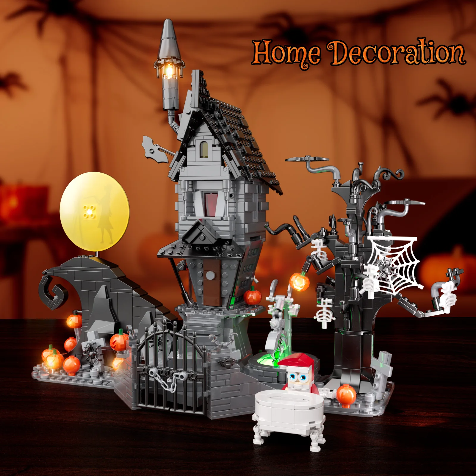 957PCS Nightmare Before Christmas House Model Kit Building Blocks Pumpkin Ghost Skeleton Hut Bricks Toys Kids Halloween Gifts