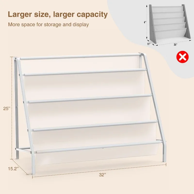 High-Transparent 4 Tier Kids Bookshelf, Sturdy Metal Large Size Book Rack Storage for Kids - Toddler Book Shelf Display