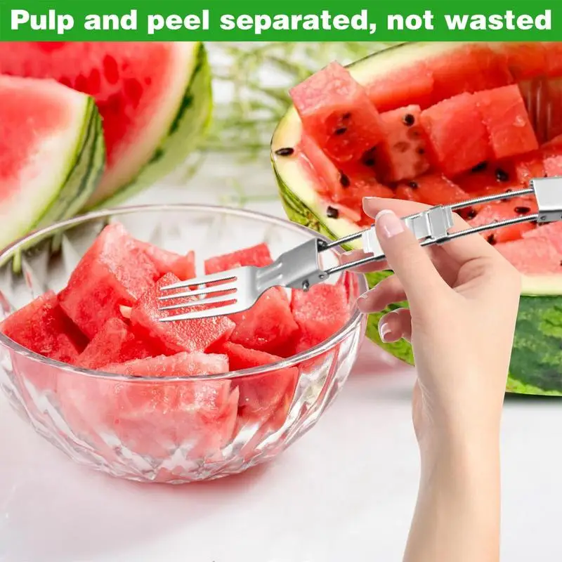 Stainless Steel 2-In-1 Watermelon Cutter Double Head Foldable Salad Fruit Slicer Cutter Tool For Home Kitchen Accessories