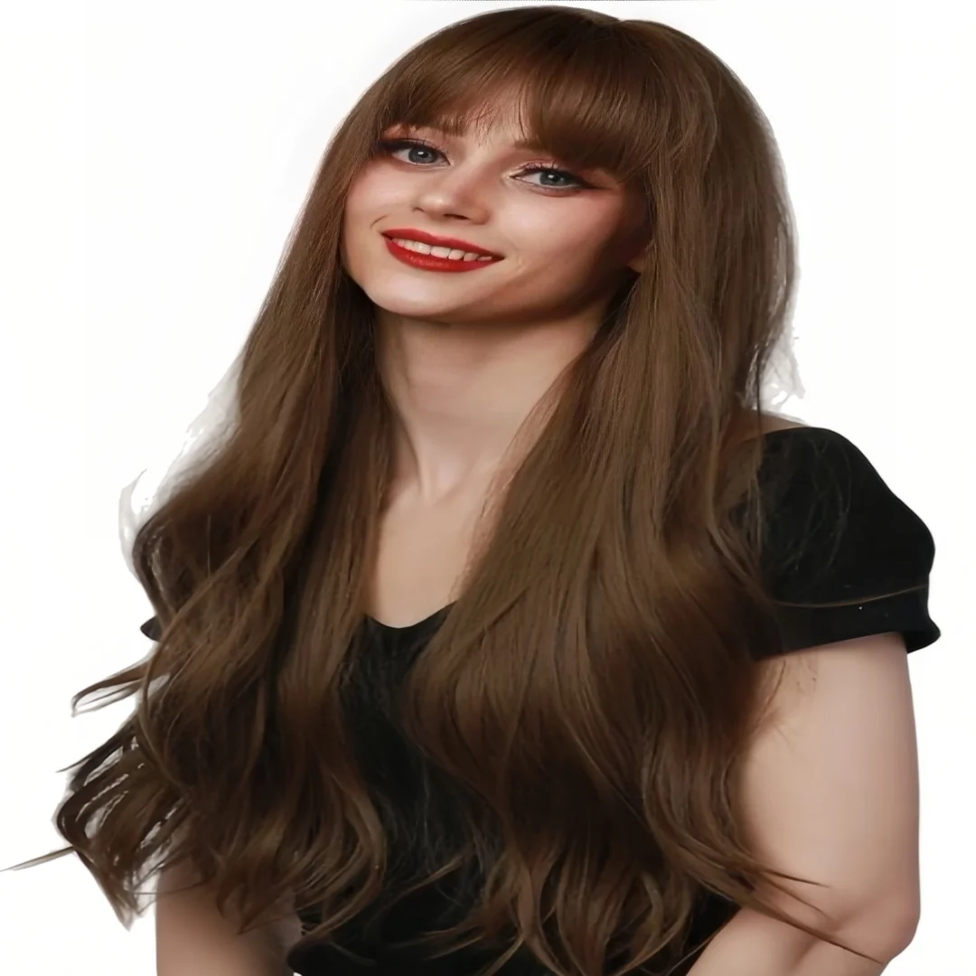 

24-дюймовый длинный темно-коричневый парик с слегка завитыми концами, парик из натуральных синтетических прямых волос, подходит для женской повседневной вечеринки