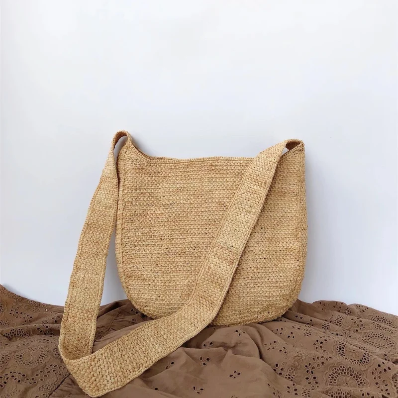 

2026 New Summer Handmade Crochet Raffia Crossbody Bag Woven Straw Shoulder Purse Boho Beach Vacation Casual Handbag For Women