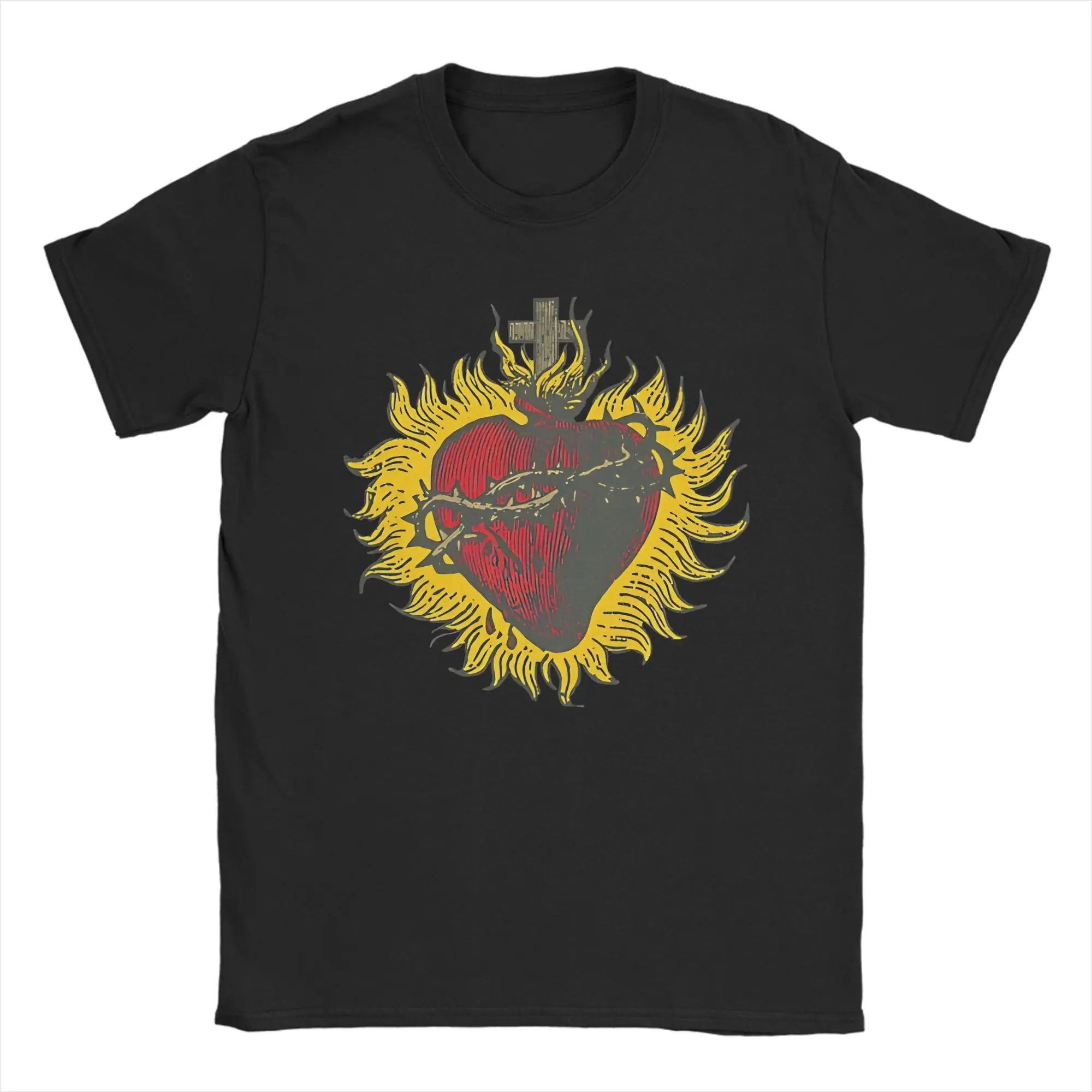 Мужская футболка Sacred Heart On Fire, забавная футболка с изображением Священного Сердца Иисуса, 100% хлопок, футболки с круглым вырезом и короткими рукавами, идея подарка, топы