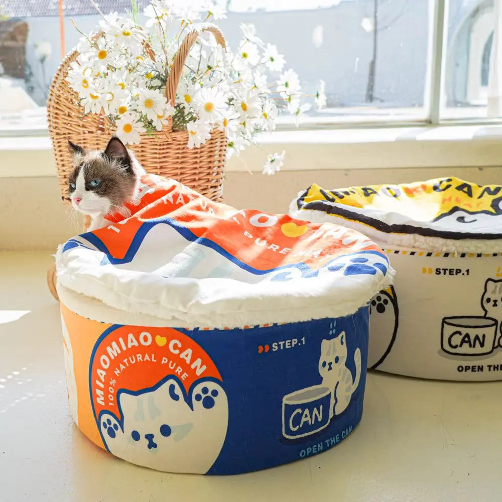 

Кровать для кошек в форме коробки для лапши, кошачий домик, полностью закрытый большой диван для котенка, спящий зимний теплый съемный и моющийся товары для домашних животных