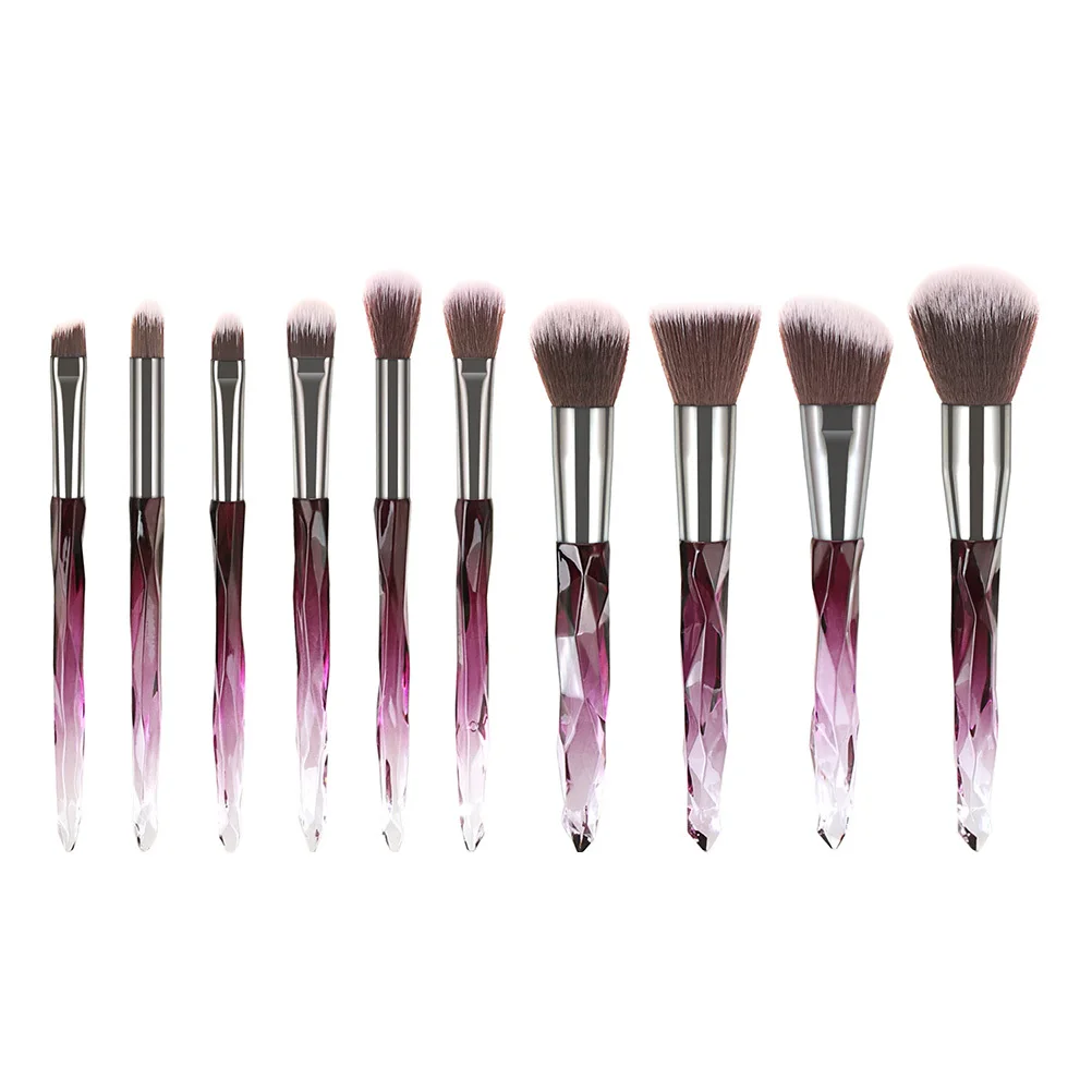

10pcs Makeup Brush Set Purple Bristles No Shedding Dense For Powder Blush Foundation Professional Cosmetics Tools