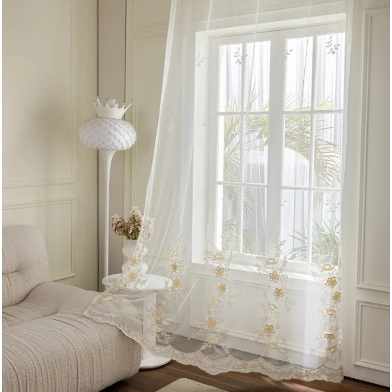 New Embroidered Korean Style Countryside Small Fresh Gauze Curtains for Living Room, Bedroom, Balcony Curtains