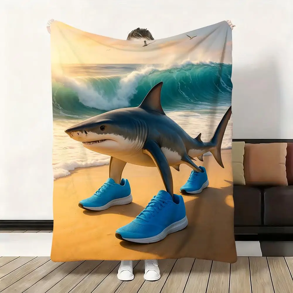 

Italian Brainrot Tralalero Tralala Throw Flannel Fluffy Soft Blanket Warm Skin-Friendly Throw for Sofa Bed Office Nap Winter