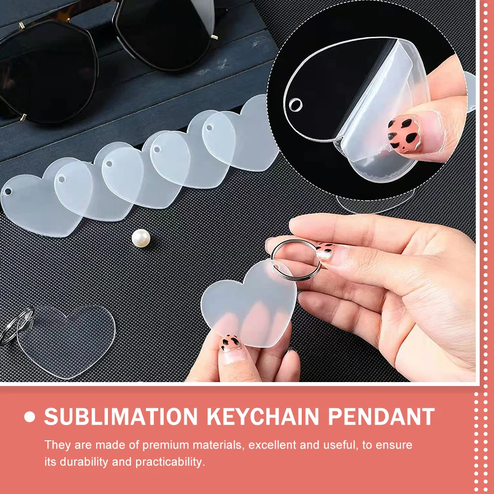 50 Pcs Heart Keychain Personalized Keychains Making Sublimation Blanks Multi-function Ring DIY Acrylic Pendant