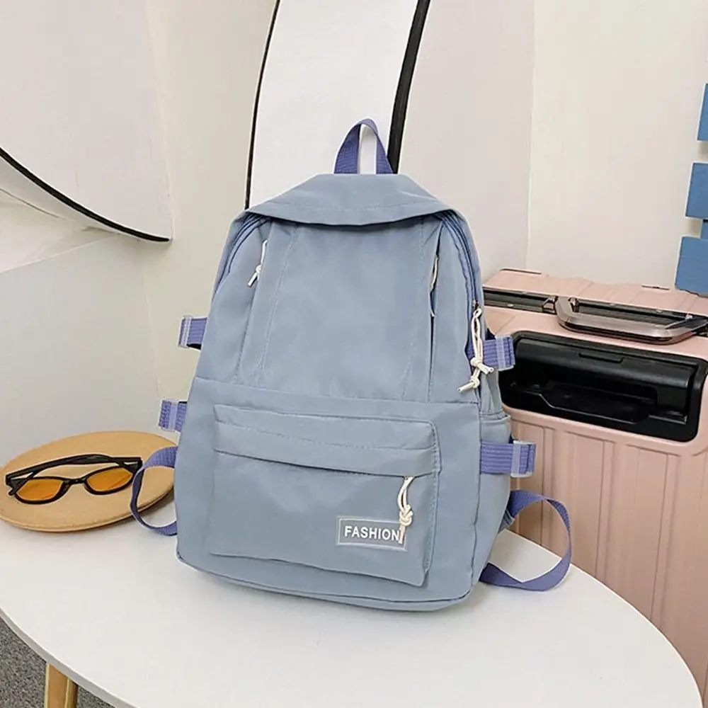 Cute Solid Color School Bag Lightweight Multi Pockets Student Backpack Casual Design Sweet Style Solid Color Backpack Unisex