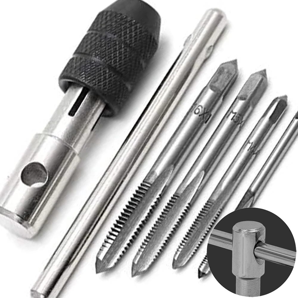 

6Pcs Adjustable Straight Fluted Wrench T-Tap Wrench Tool Set M3 M4 M5 M6 M8 Carbon Steel Screw Thread Hand Tapping Tool Holder
