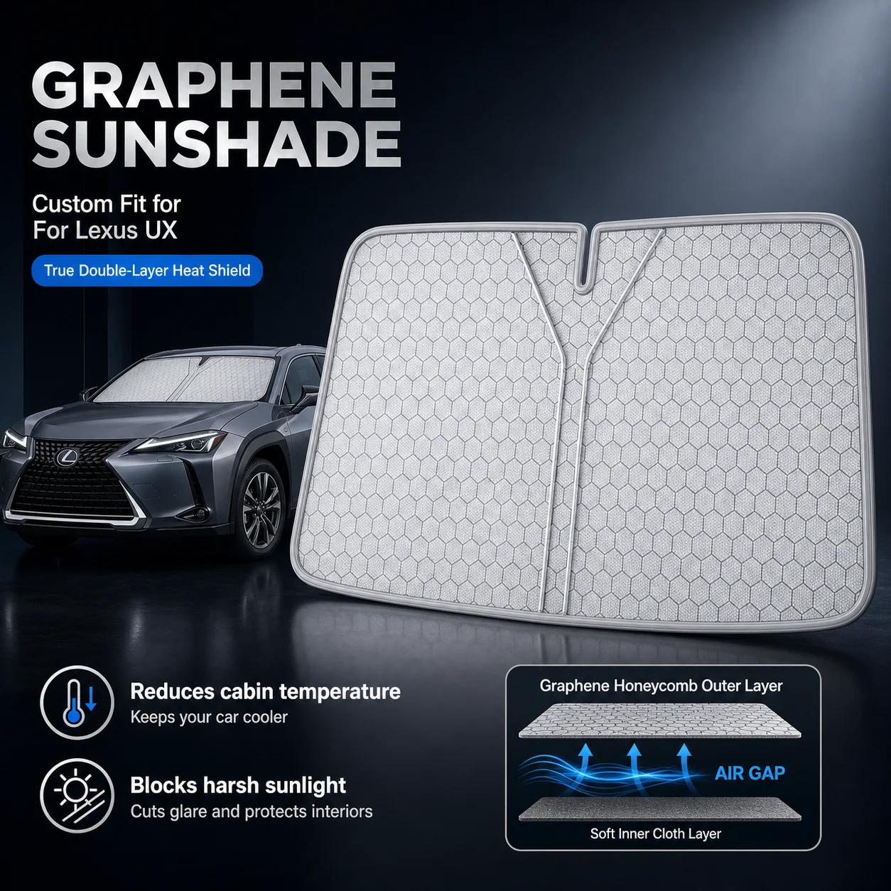 For Lexus UX Graphene Windshield Sunshade Custom Fit Car Sunshade UV Sun Protection Car Accessories