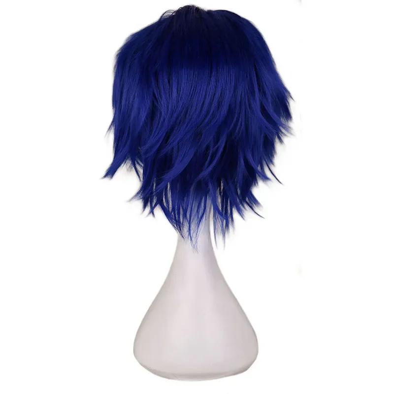QQXCAIW Men Short Costume Cosplay Wig Boys Dark Blue 30 Cm Heat Resistant Synthetic Hair Wigs