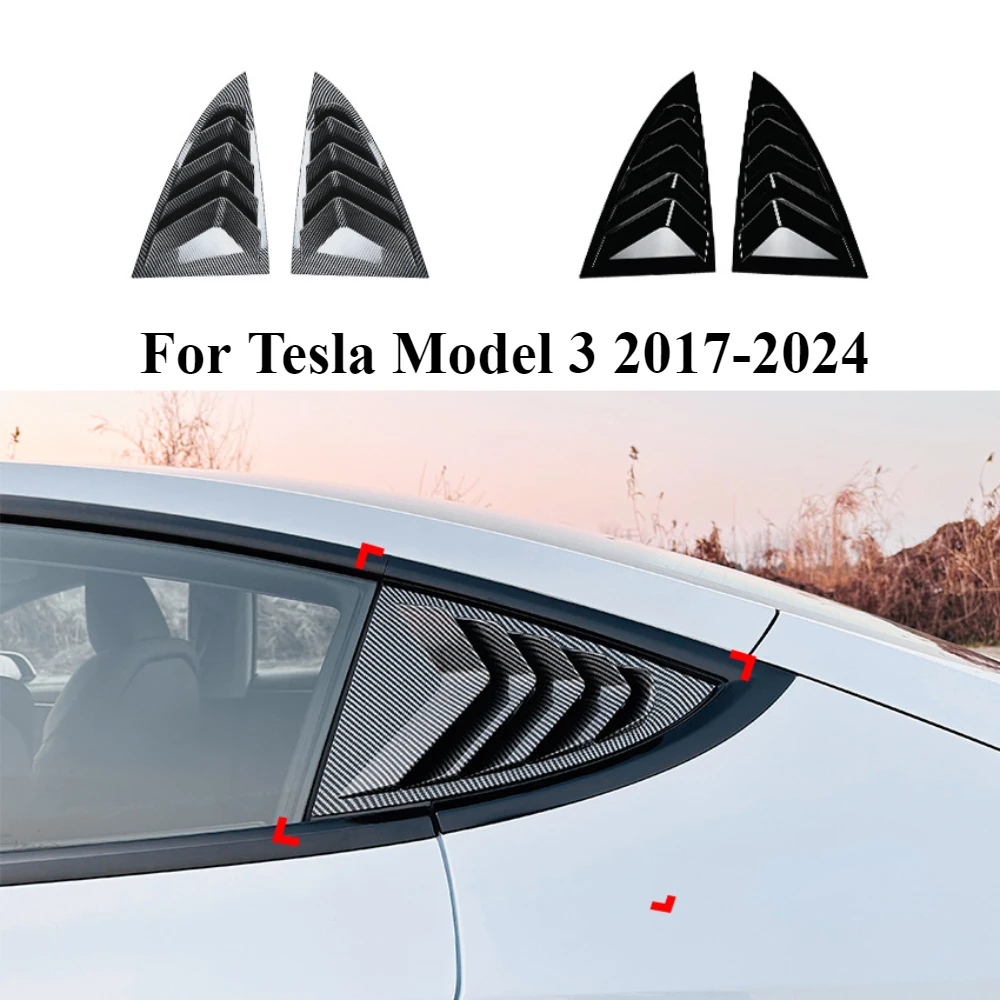 For Tesla Model 3 2017-2024 Rear Side Window Louvers Air Vent Window Scoop Louvers Covers ABS Sun Rain Shade Vent