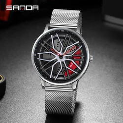 Sanda Men's Wheel Shape Quartz Wrist Watch, Sports Watch, Rotating Dial, Fashion Gifts, New,360° Spinning, 1107