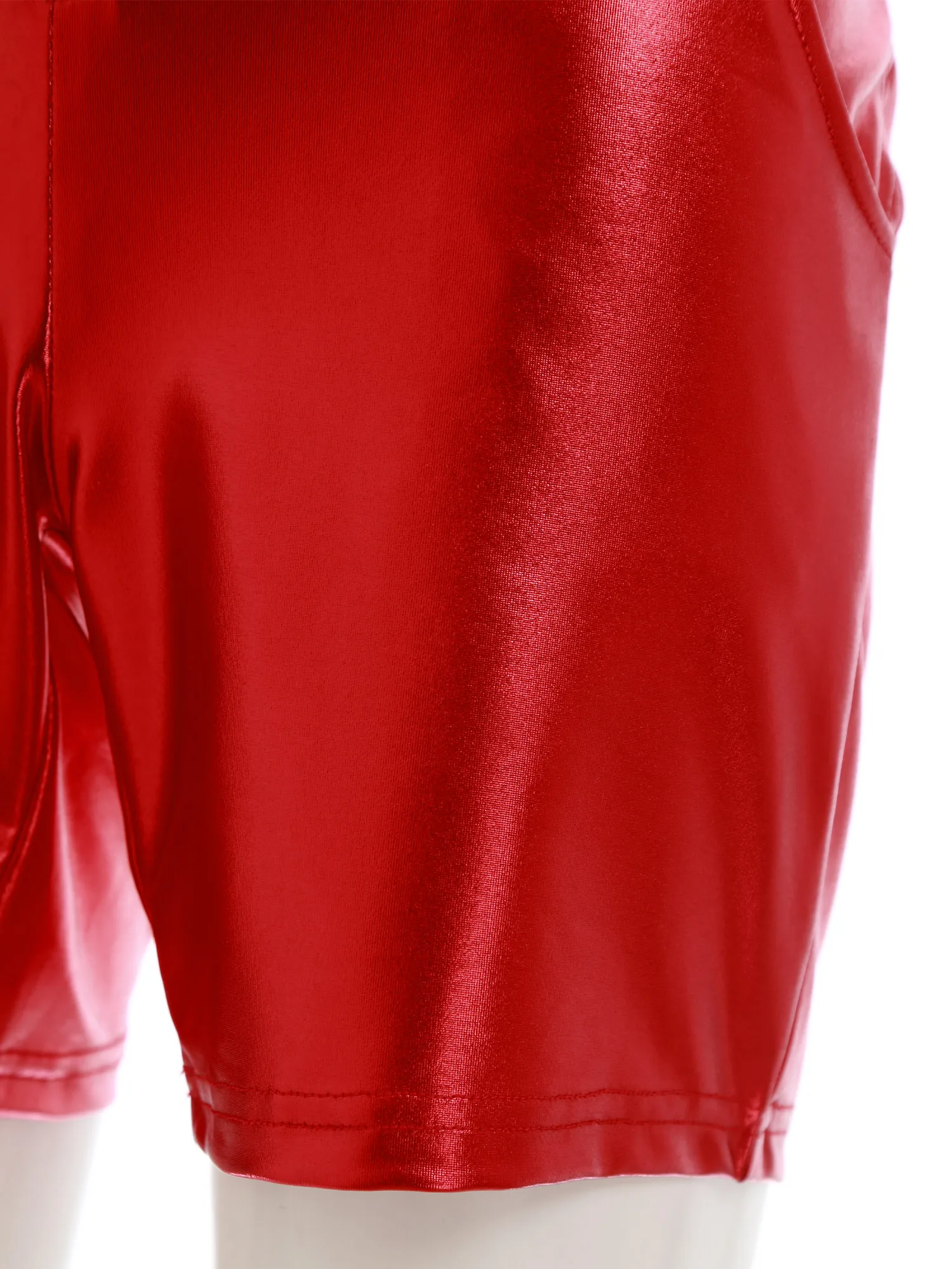 Women Metallic Fashion Biker Shorts Shiny High Waist Zipper Pockets Bodycon Short Leggings Tights Motor Riding Dance Club Shorts
