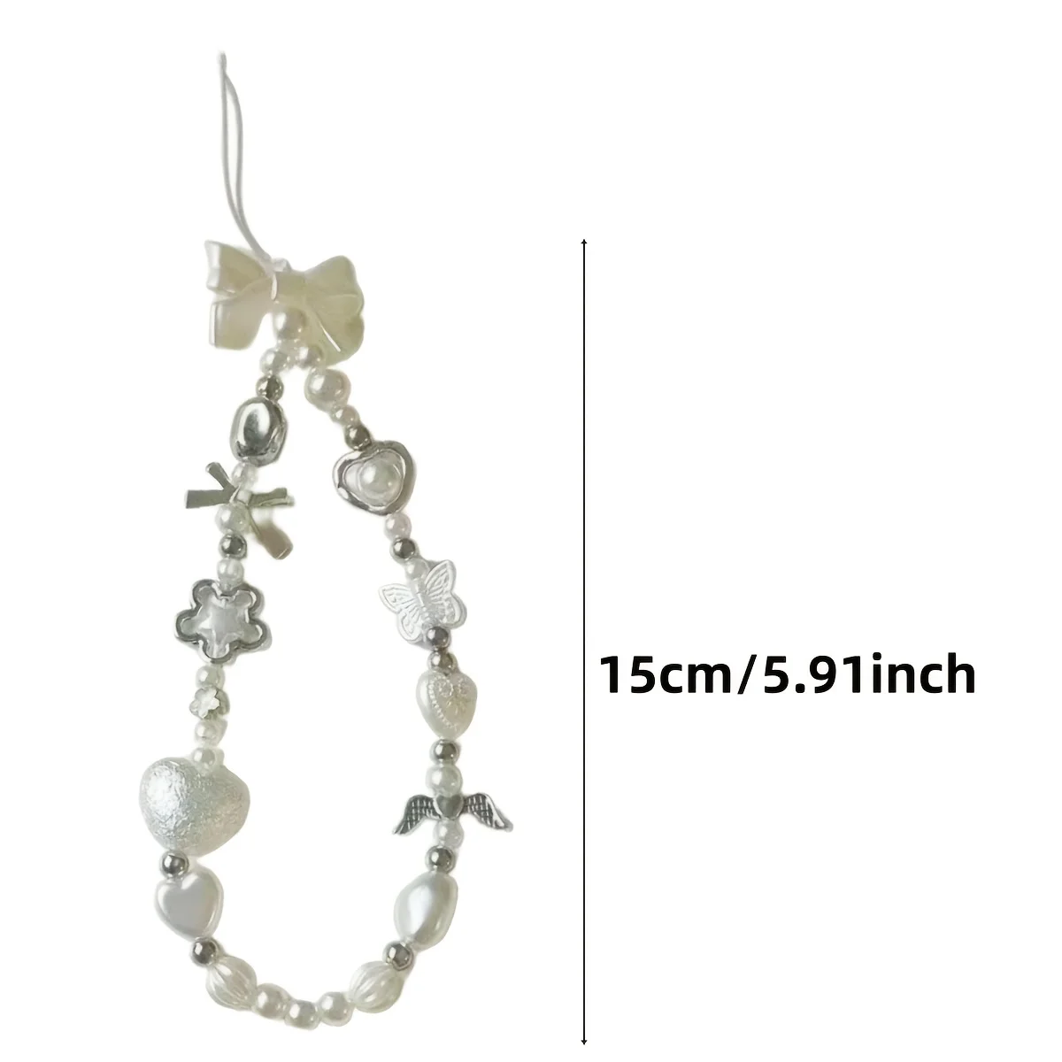 Y2K Style Women White Bow Heart Anti Theft Portable Phone Lanyard Multifunctional Phone Chain Handbag Charm Car Key Chain CCD Decoration Ideal for Travel Shopping Party Graduation Birthday Gift