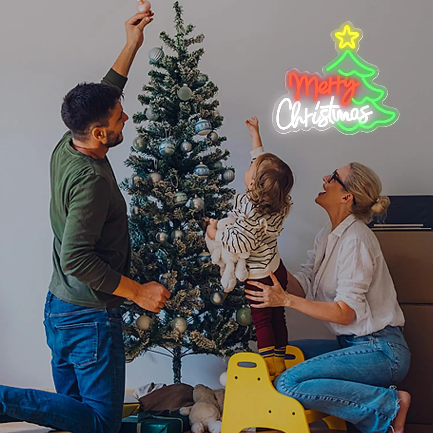 عيد ميلاد سعيد النيون تسجيل USB عكس الضوء شجرة عيد الميلاد مصباح ليد تسجيل لشريط رجل الكهف نادي غرفة الحفلات متجر نافذة ديكور المنزل هدية