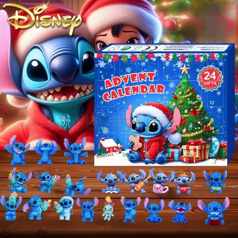 2024 New Disney Accessories Stitch Christmas Advent Calendar Box Lilo&Stitch Model Doll Anime Figures Xmas Gift Kids Boy Toy