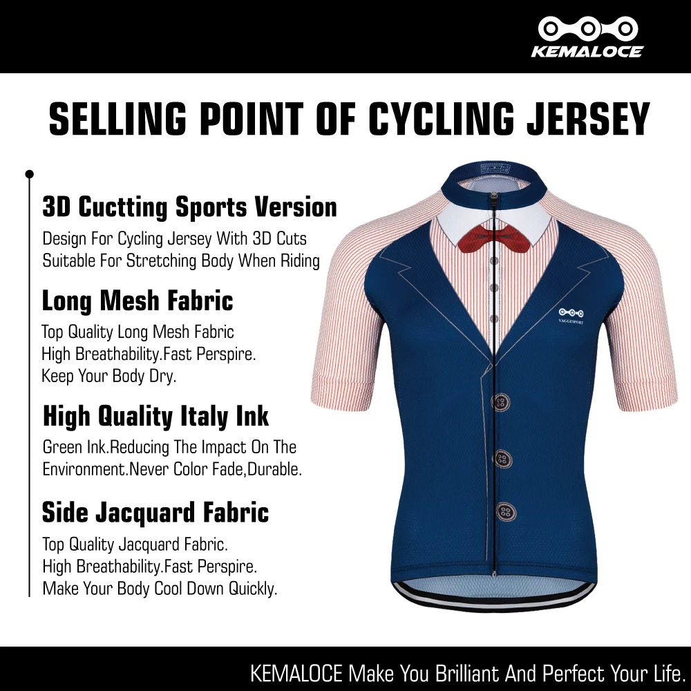 KEMALOCE Cycling Jersey Short Sleeves Blue&Black Men Polyester Bike Clothes 2024 Summer Quick Dry Outdoor Bicycle Jersey