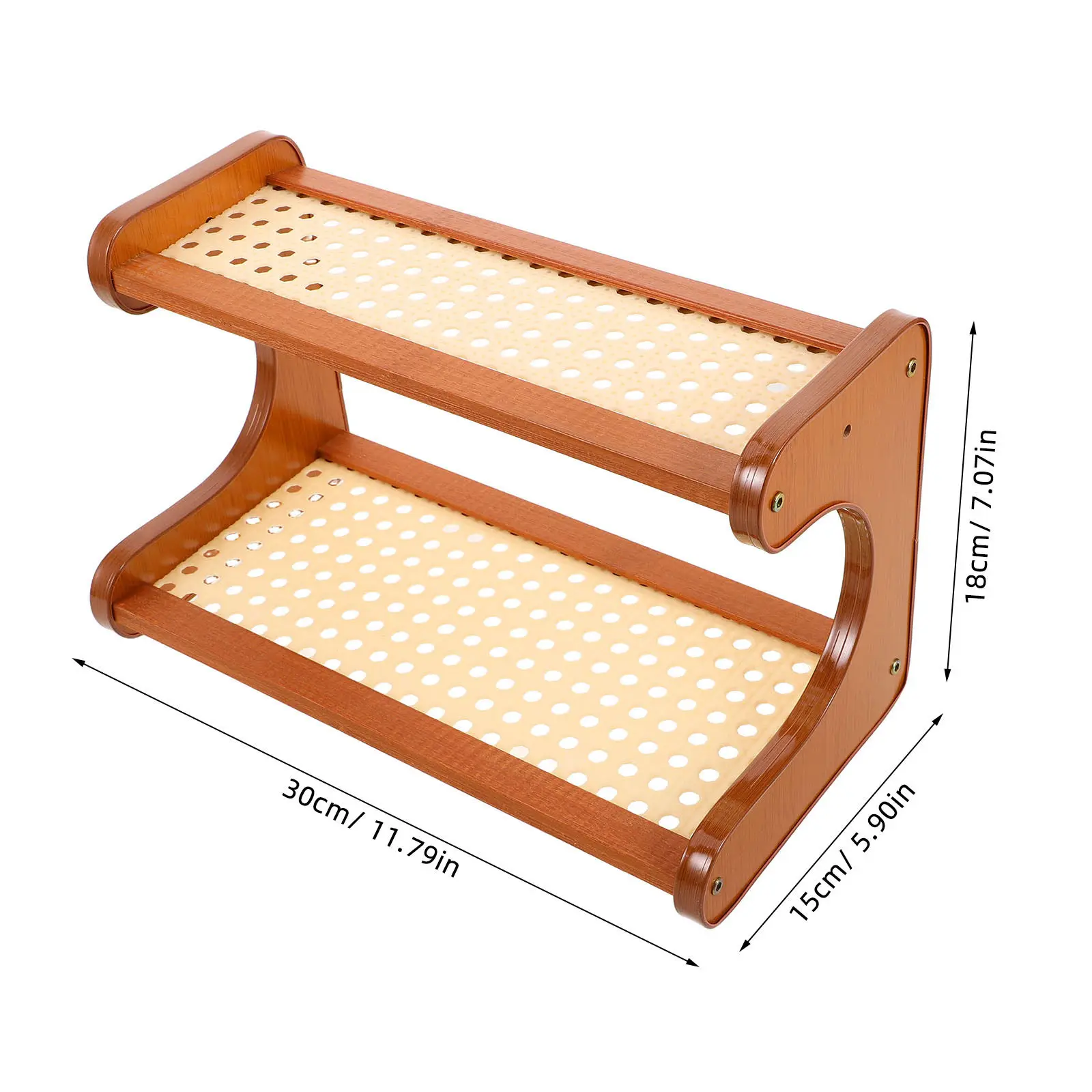 Desktop Organizer Rack Rustic Wood Two Tier Office Desk Shelf Storage Rack Kitchen Counter Spice Holder Multi Layer Storage