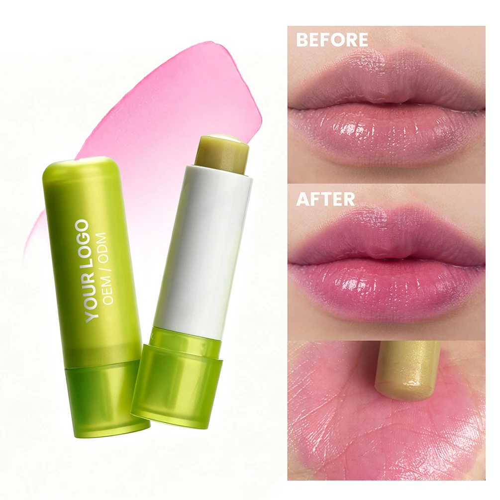 Aloe Vera Scented Lip Balm Private Label Temperature-Changing Long-lasting Moisturizing Hydrating Makeup Wholesale Green Tube