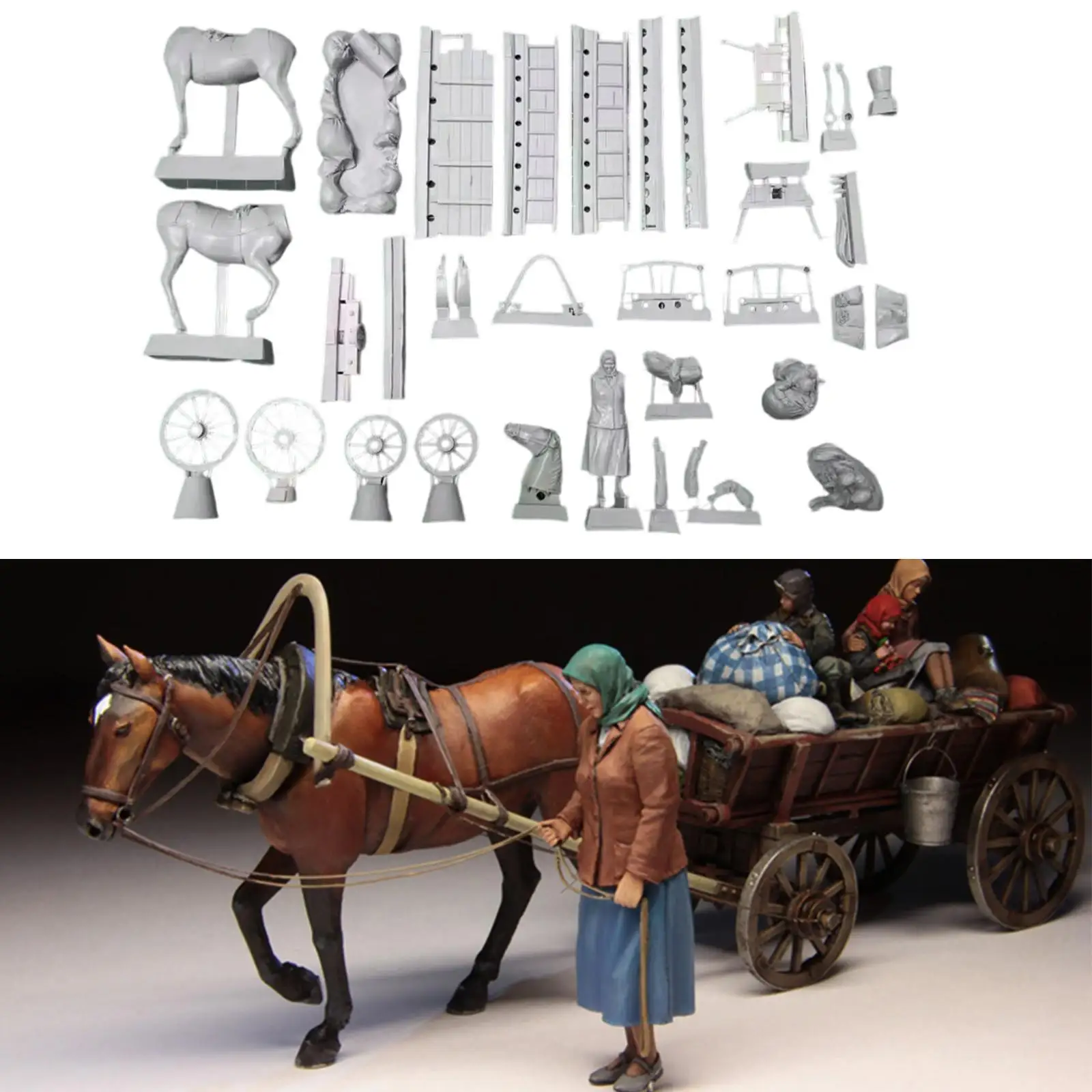 

1/35 Resin Figure Unpainted Unassembled Kit Mini Woman Children Russian Refugee Statue Historical Figure Model Collectible