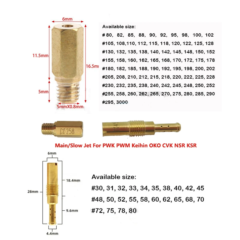 Carburateur de moto à jet PWK PWM, jets principaux, jets pilotes lents pour Keihin OKO CVK Nbackpack Kbackpack Carb Set, buse d\'injecteur Carb Set,