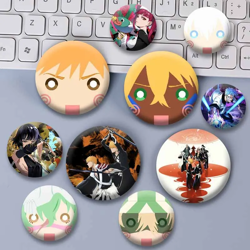 Anime B-Bleach Byakuya Kurosaki Ichigo Rukia Badges Cartoon Role Playing Brooch Round Badges Bag Hat Shoes Ornament Friend Gifts