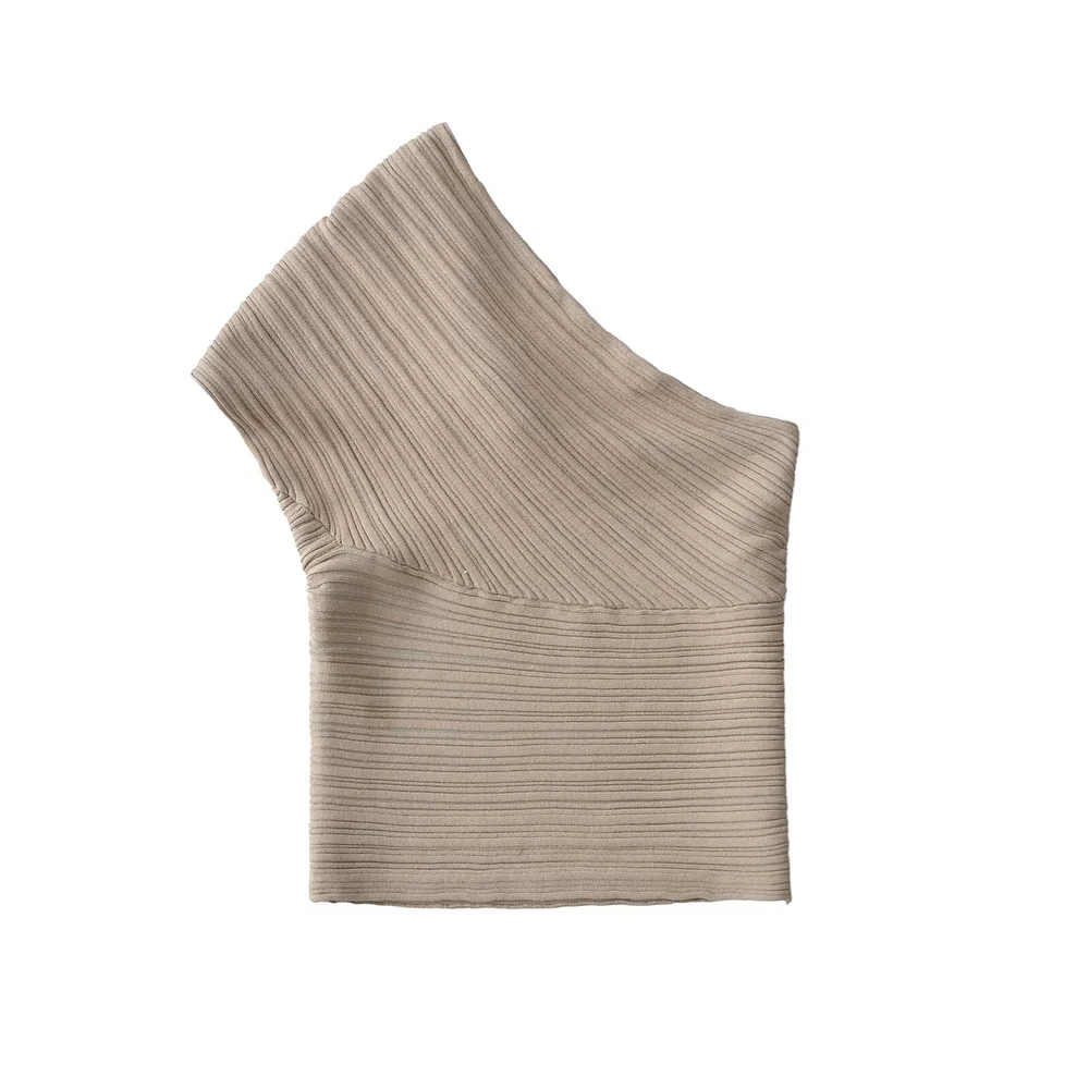 PB&ZA2024 Autumn New Women\'s Fashion Style Sleeveless Slimming Top with Diagonal Bow Tie and Asymmetric Ribbed Knitted Sweater