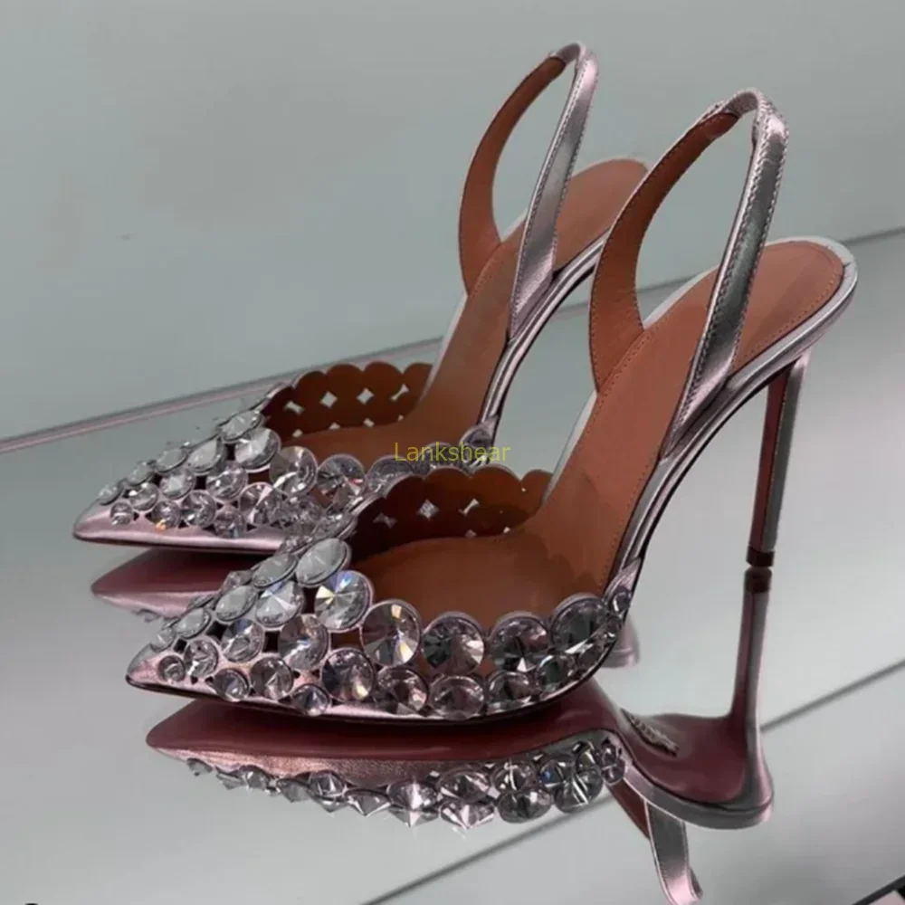 

Туфли-лодочки с открытой пяткой и кристаллами и стразами, пикантные туфли с острым носком на тонком каблуке, разноцветные новые поступления, модная женская обувь для подиума