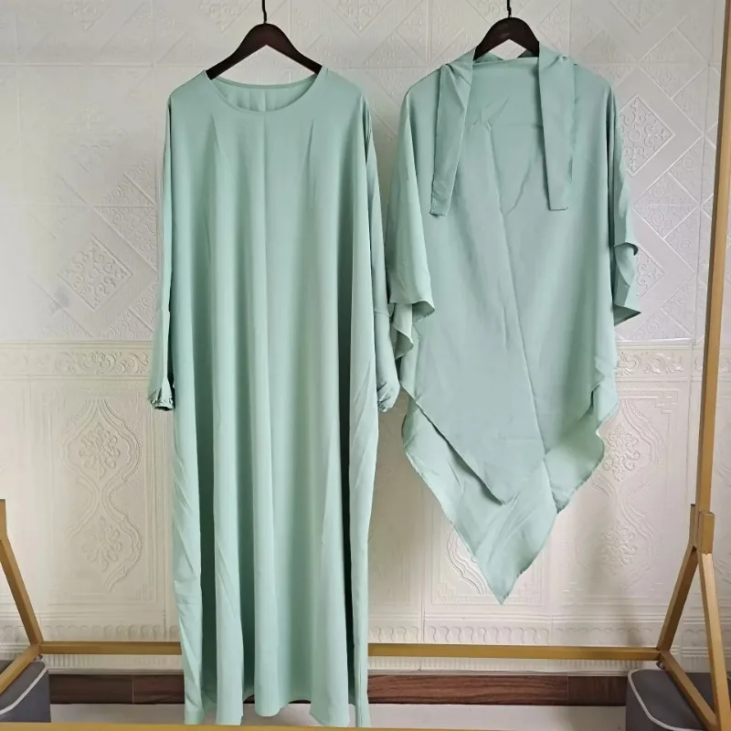 Abaya and Khimar Set Jilbab 2 Piece Ramadan Long Hijab Dress Muslim Prayer Clothes Jilbabs for Women Turkey Islamic Dubai Outfit