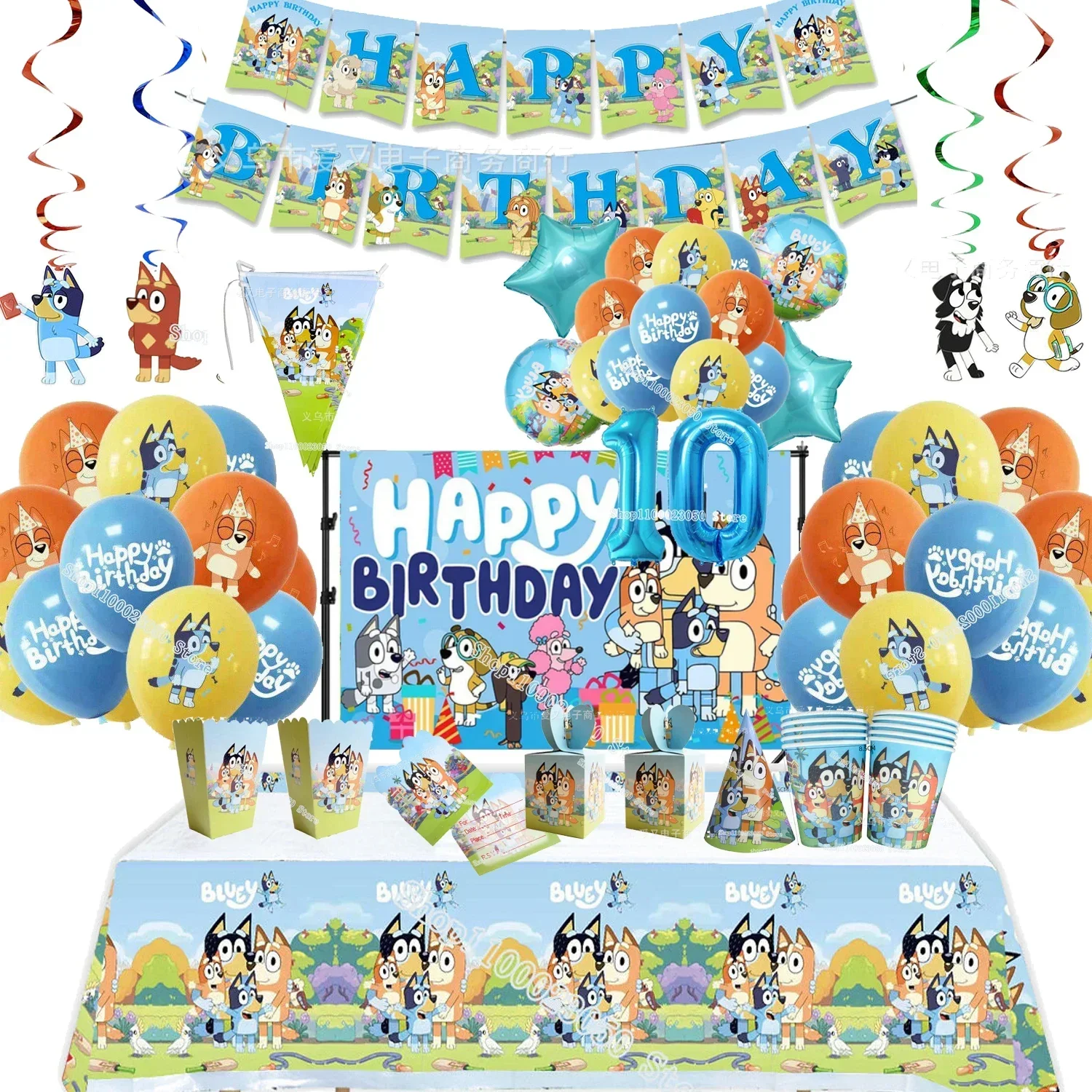 Blueys Bingo Birthday Party Decoration Baby Shower Pet Dog Tableware Supplie Kid Number Balloon Tablecloth Cake Topper Cup Gift